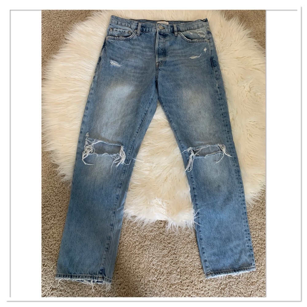 Frame Le Slouch Jeans In Rossum 2 Year Ripps Mid Rise Blue Size 28